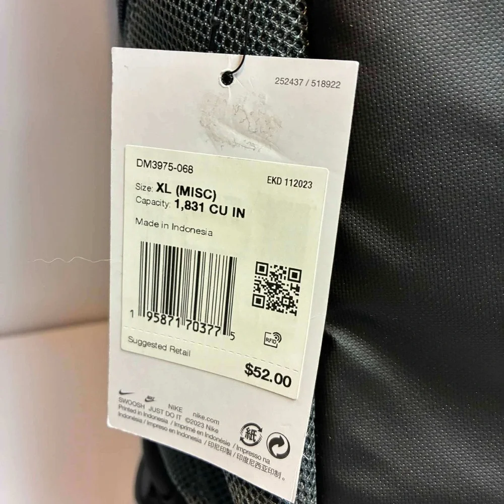 Nike Brasilia Training Backpack XL Gray 30L Swoosh Logo Gym Travel Bag